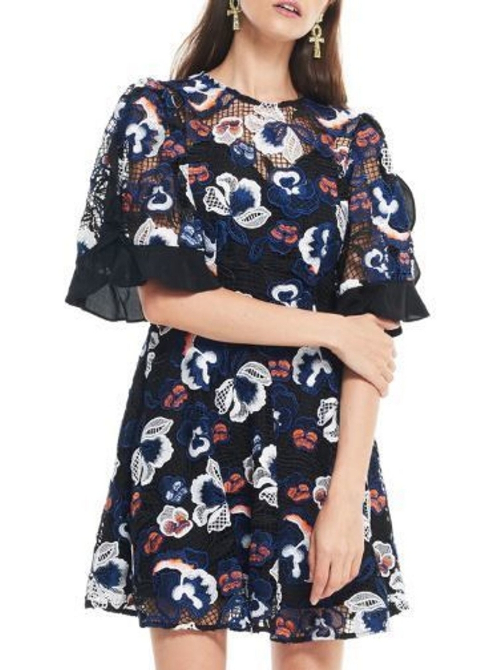 La Maison Talulah Estee Multi Lace Mini Dress With Puff Sleeves - Size S